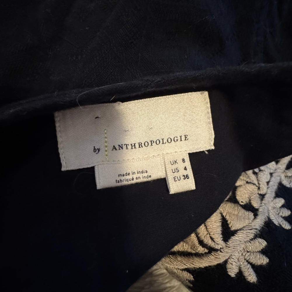 ANTHROPOLOGIE Dark Navy Blue “Orla” Embroidered Mini Dress Subtle Pattern - Picture 13 of 13